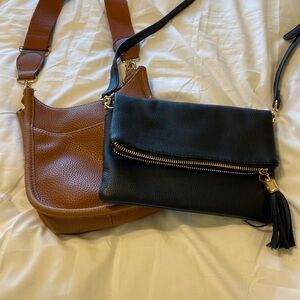 2 Vegan Leather cross body bags black and camel